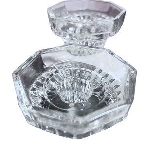Vtg Glass Octagon Tapered Pillar Candle Holders KIG Indonesia Clear Pressed Heav